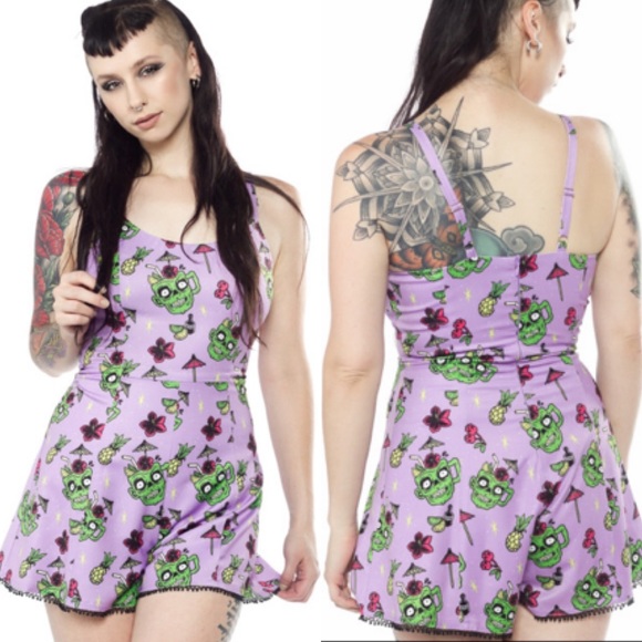 Sourpuss Pants - NWT SOURPUSS Zombie Drinks Playsuit Romper Tiki XL